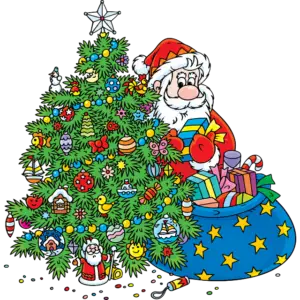 Santa und Weihnachtsbaum Farbbild