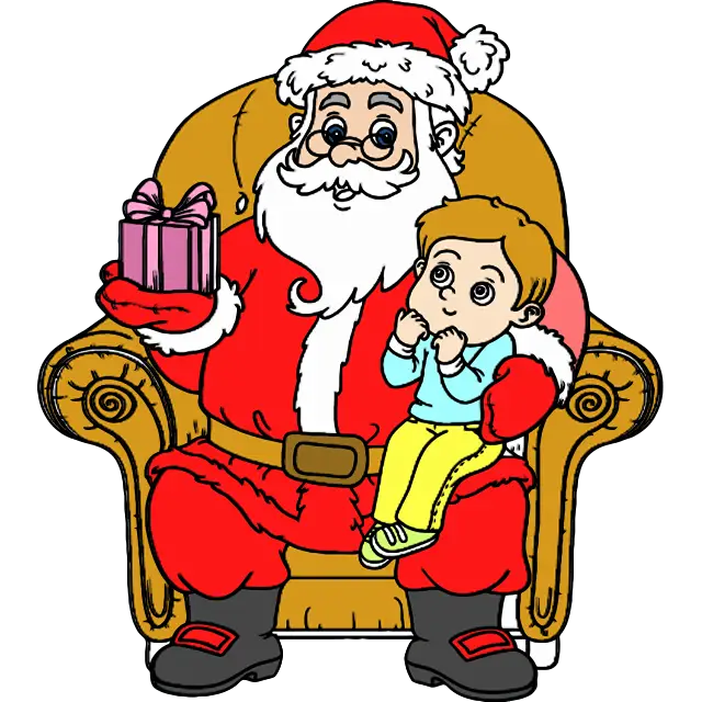 Santa Claus gibt Geschenk Farbbild