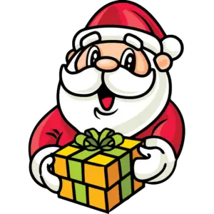 Santa Claus hält Geschenk Farbbild