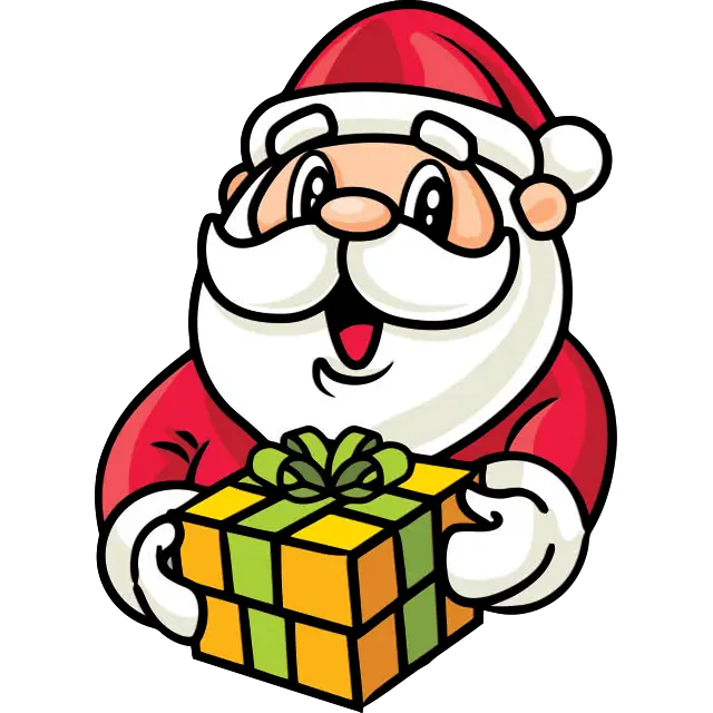 Santa Claus hält Geschenk Farbbild