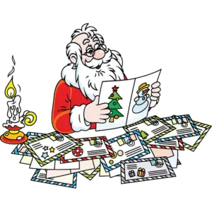 Weihnachtsmann liest Brief Farbbild