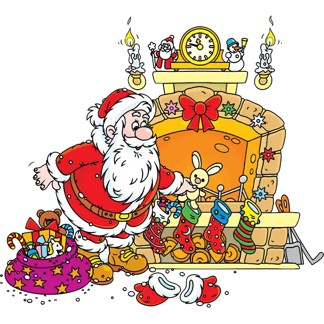 Weihnachtsmann mit Geschenken farbiges Bild