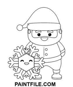 Weihnachtsmann und Schneeflocke Ausmalbild