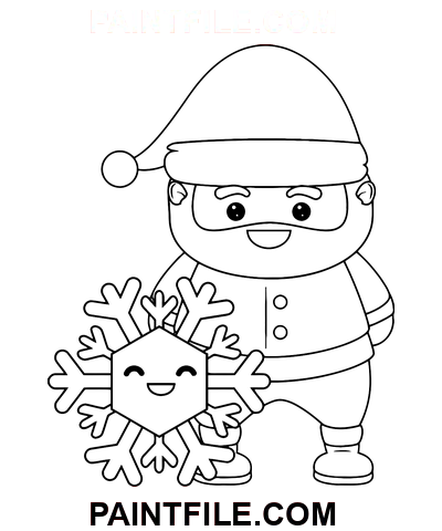 Weihnachtsmann und Schneeflocke Ausmalbild