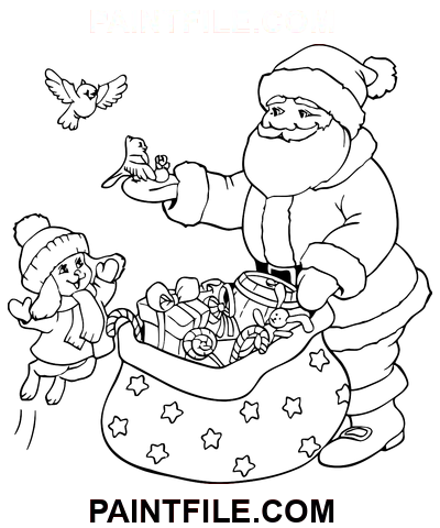 Weihnachtsgeschenke vom Weihnachtsmann gemacht Ausmalbild