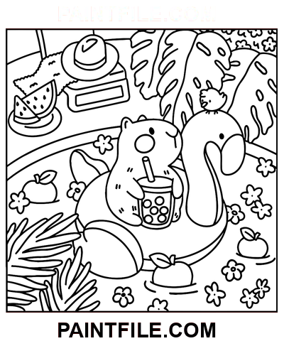 Entzückendes Wasserschwein und Freunde Ausmalbild