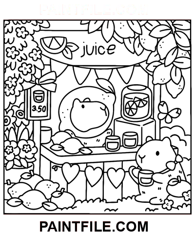 Liebenswertes Wasserschwein und Freunde Ausmalbild