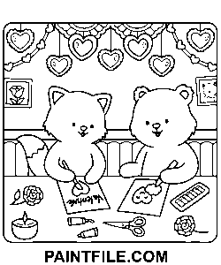 Pfoten und Herzen für kreative Ruhe Ausmalbild