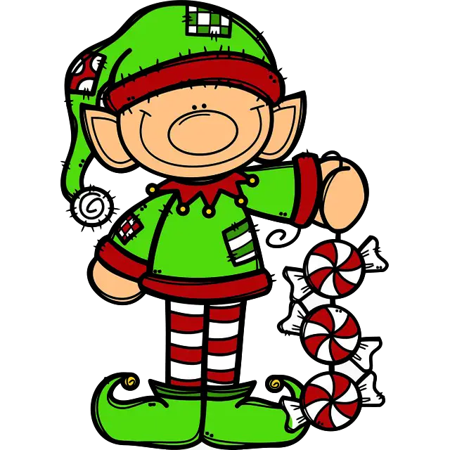 christmas elf with candies colored