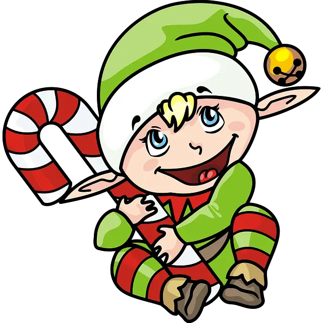 christmas elf with candy colored