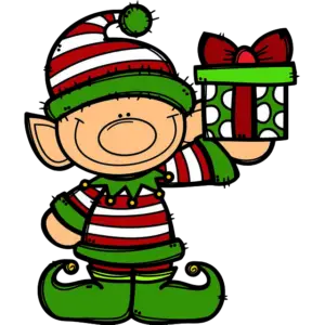 christmas elf with gift colored