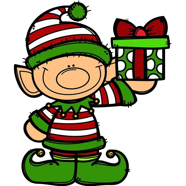 christmas elf with gift colored