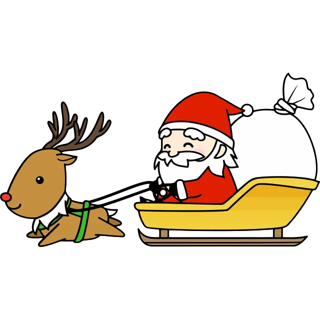 christmas eve deer cartoon santa sleigh and reindeer colored