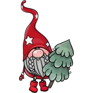 cute gnome with Christmas tree colored