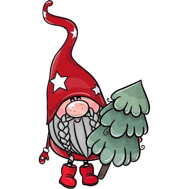 cute gnome with Christmas tree colored