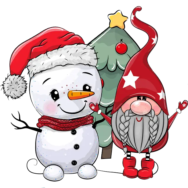 gnome and snowman near christmas colored
