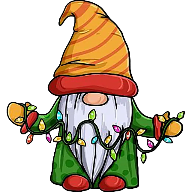 gnome with xmas lights colored