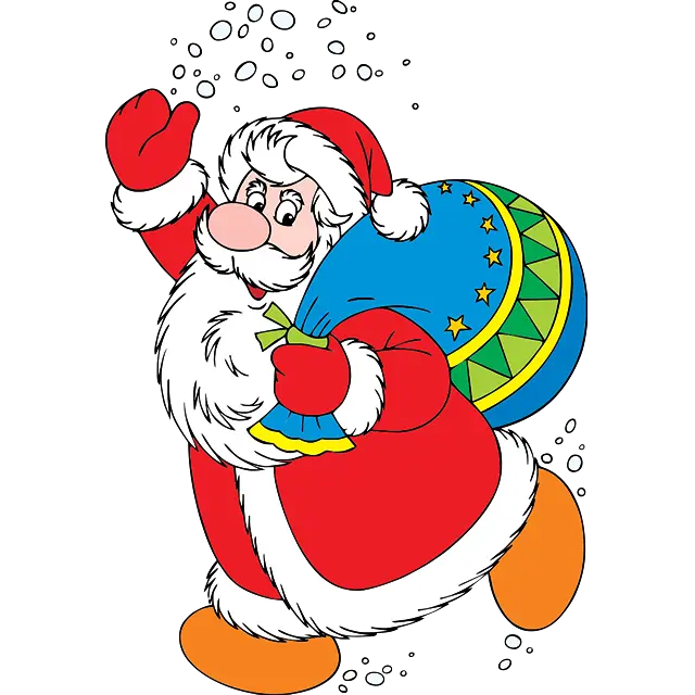 happy santa claus with gifts colored