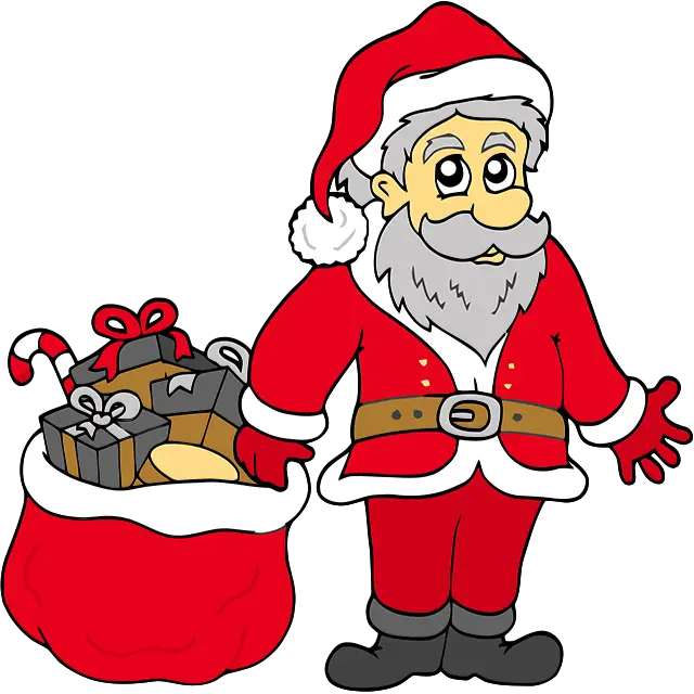 happy santa claus with gifts colored