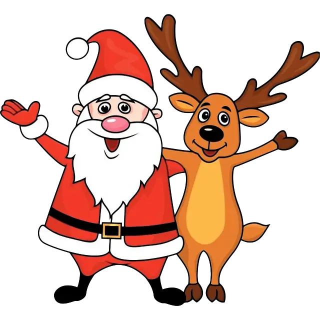santa claus and a deer colored