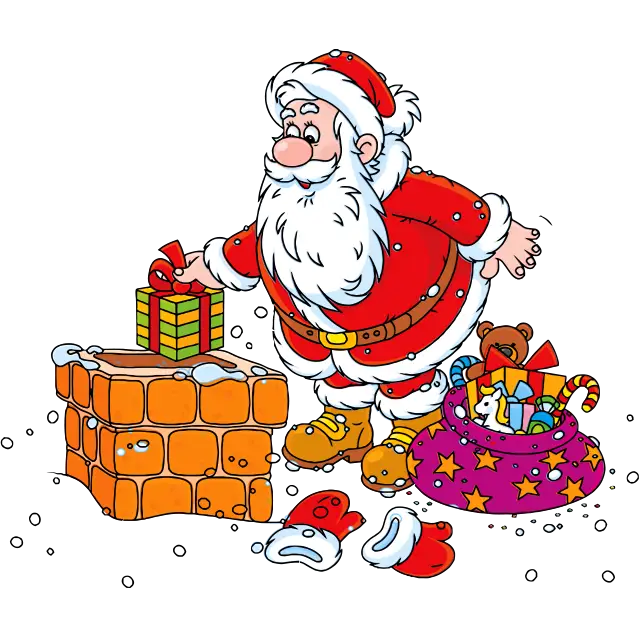 santa claus christmas gifts on colored