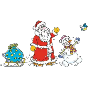 santa claus funny snowman carrying colored