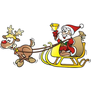 santa claus with reindeer sleigh and bell colored