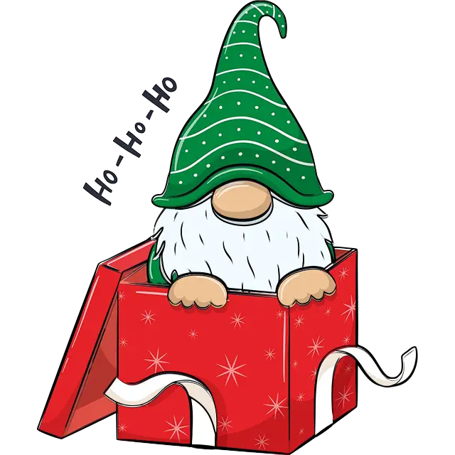 xmas cute gnome in gift box colored
