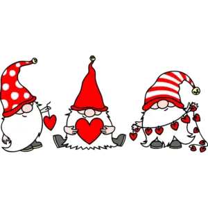 xmas cute gnomes hearts red hats colored