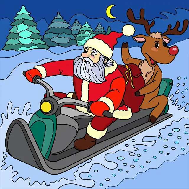 Santa Claus y los renos imagen coloreada