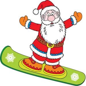 Julemanden snowboarder farvet billede