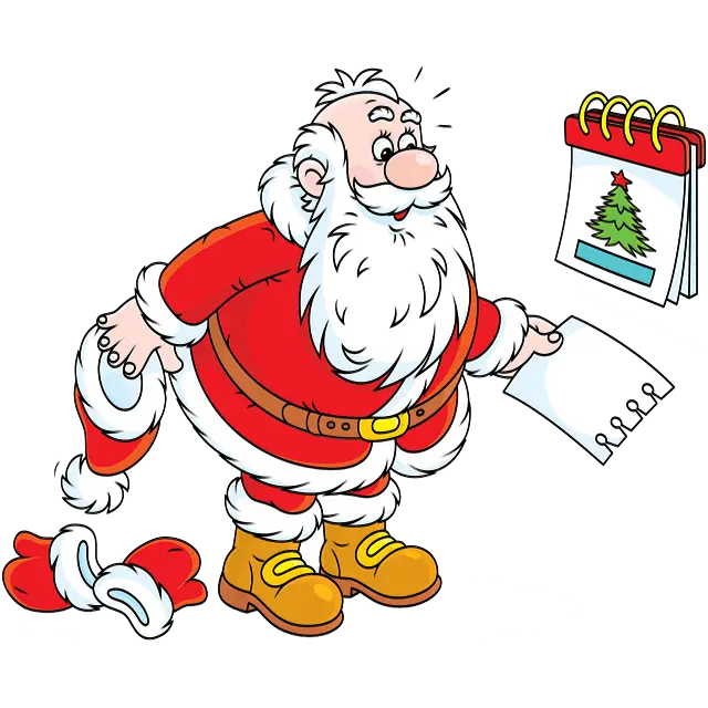 Kerstman scheurt kalender af gekleurde afbeelding