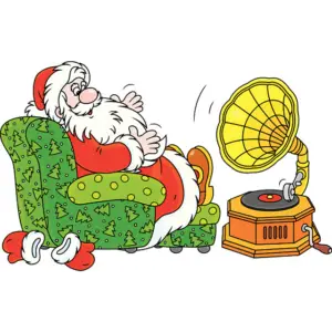 De Kerstman luistert muziek gekleurde afbeelding