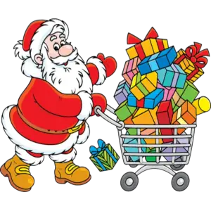 De kerstman met een winkelwagentje gekleurde afbeelding