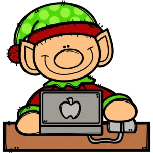 Świąteczny elf z komputerem obraz kolorowy