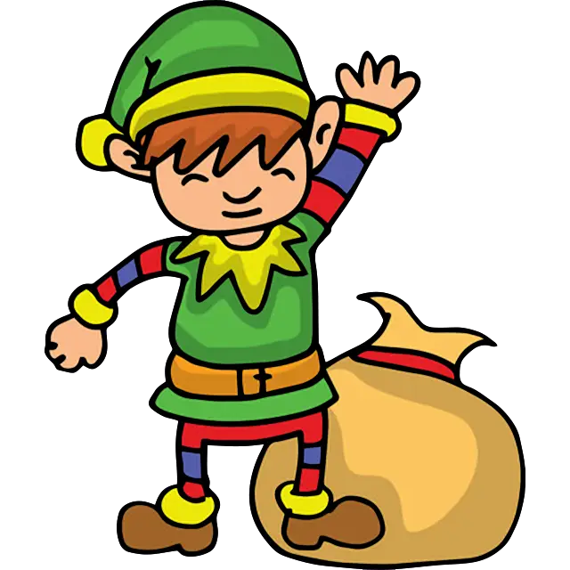 Elf z torbą na prezent obraz kolorowy