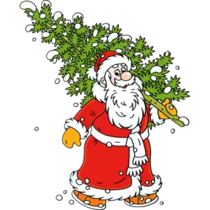 Święty Mikołaj niosący kolczastą jodłę obraz kolorowy