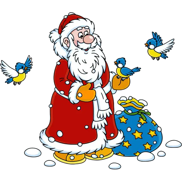 Święty Mikołaj i małe ptaszki obraz kolorowy