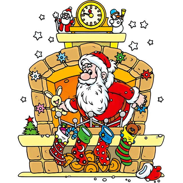 Święty Mikołaj w kominku obraz kolorowy