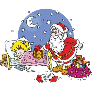 Święty Mikołaj z prezentami dla dziewczynki obraz kolorowy