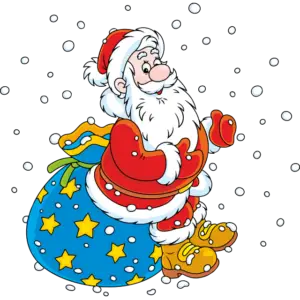 Święty Mikołaj ze swoją torbą na prezent obraz kolorowy