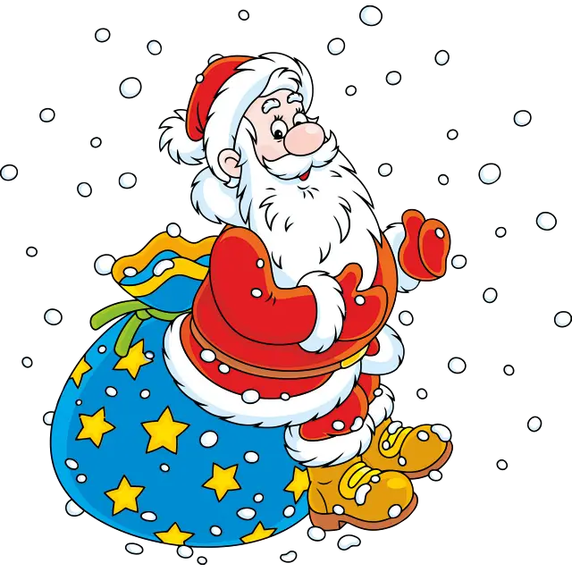 Święty Mikołaj ze swoją torbą na prezent obraz kolorowy
