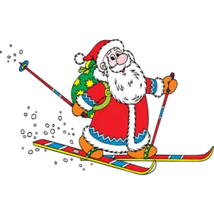 Święty Mikołaj jeździ na nartach obraz kolorowy