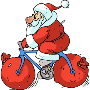 Rolig jultomte på cykel färgbild