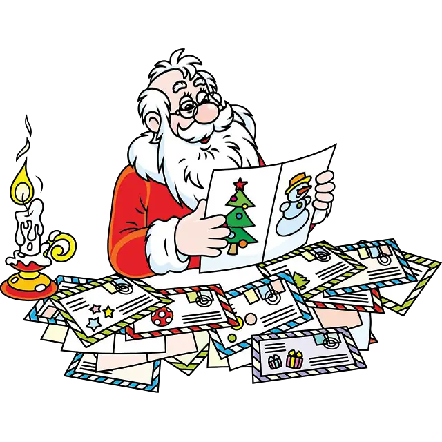 Jultomten läser brev färgbild