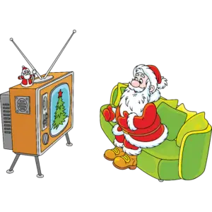 Jultomten tittar på TV färgbild