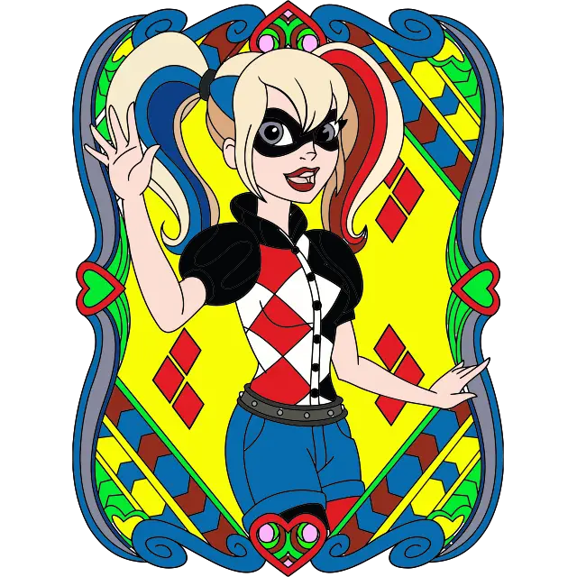 Super hrdina Harley Quinn barevný obrázek