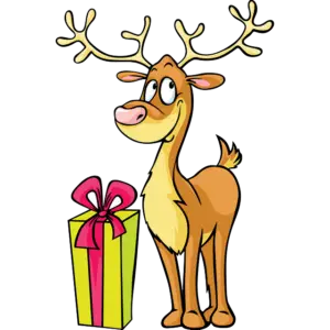 Vánoční Rudolf s dárkem barevný obrázek
