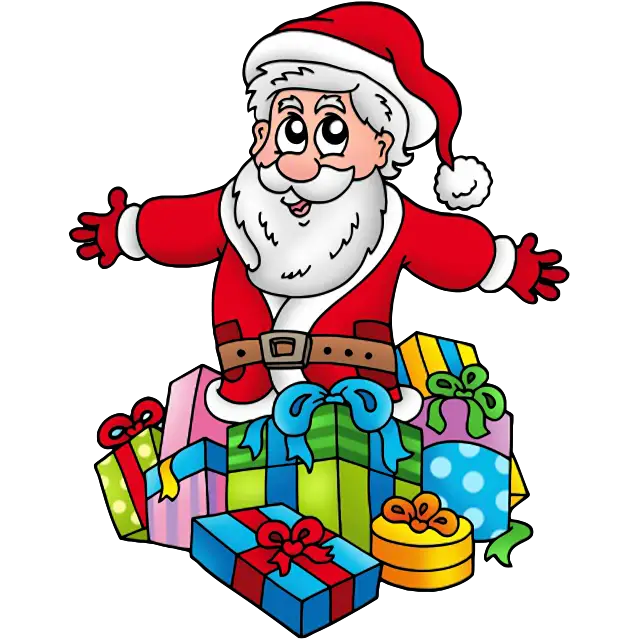 Santa Claus s hromadou dárků barevný obrázek