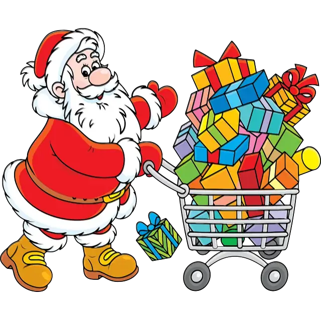 Santa s nákupním košíkem barevný obrázek
